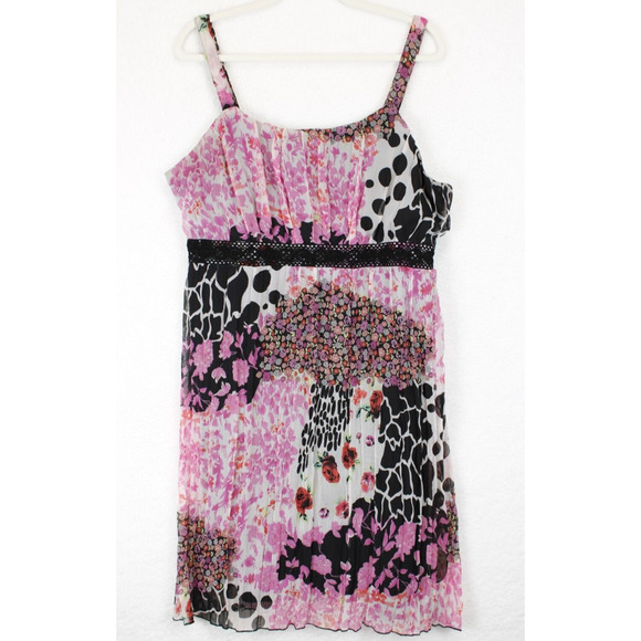 Studio 1940 Babydoll Strap Dress Pleated Women 14 Multi Print Pink Black Y2K - Picture 1 of 10